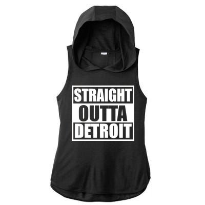 Striaght Outta Detroit Michigan Ladies PosiCharge Tri-Blend Wicking Draft Hoodie Tank