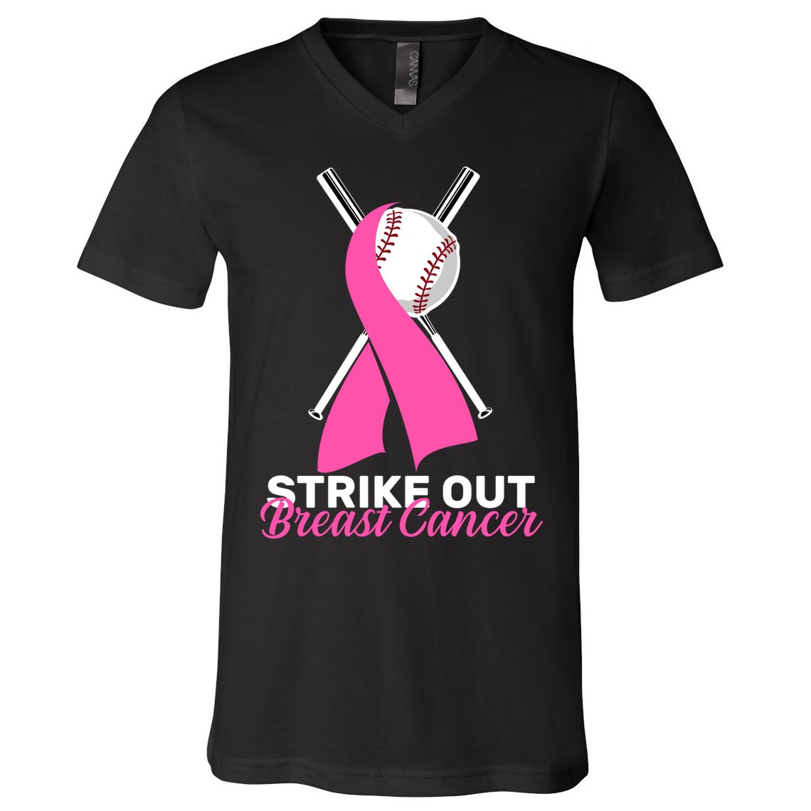 Strike Out Breast Cancer V-Neck T-Shirt