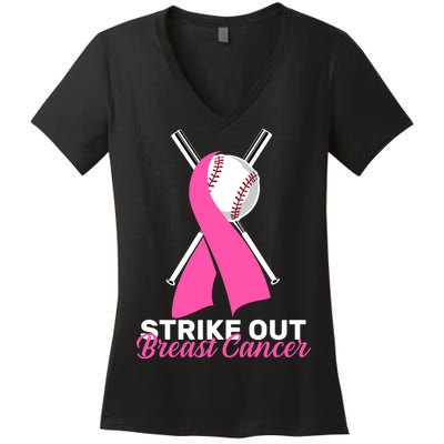 Strike Out Breast Cancer Women's V-Neck T-Shirt