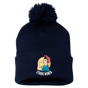 Strong Female Pom Pom 12in Knit Beanie