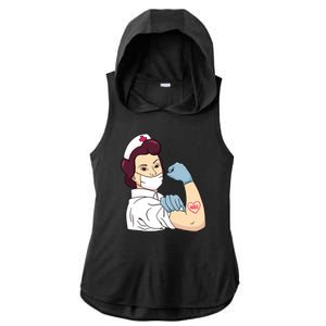 Strong Female Nurse Ladies PosiCharge Tri-Blend Wicking Draft Hoodie Tank