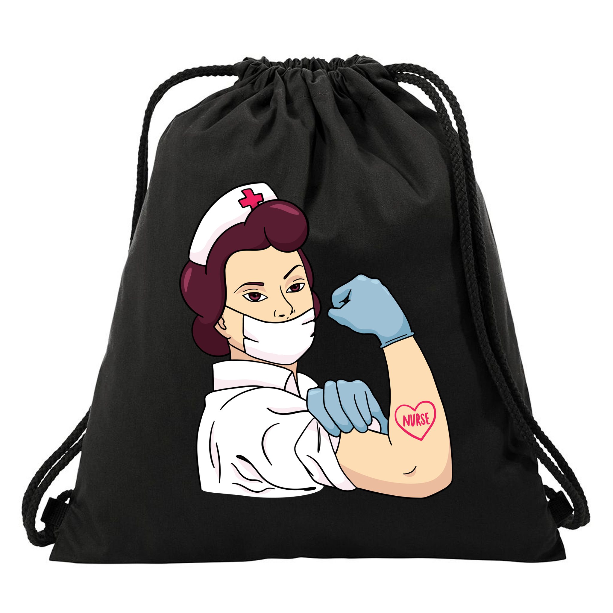 Strong Female Nurse Drawstring Bag