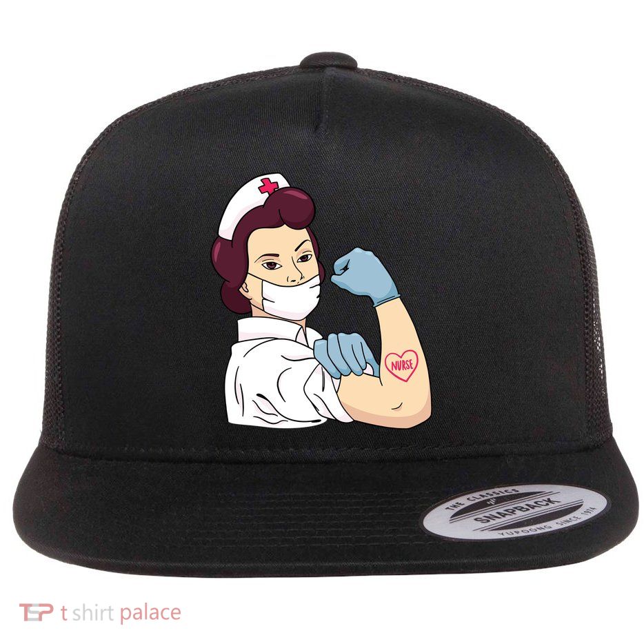 Strong Female Nurse Flat Bill Trucker Hat