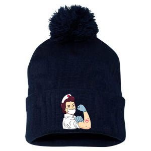 Strong Female Nurse Pom Pom 12in Knit Beanie