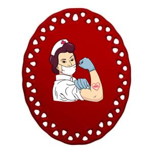 Strong Female Nurse Ceramic Oval Ornament