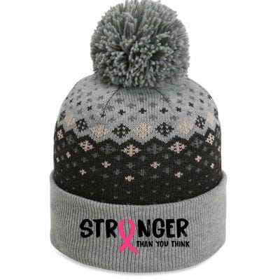 Stronger Than You Think Breast Cancer Ribbon  The Baniff Cuffed Pom Beanie