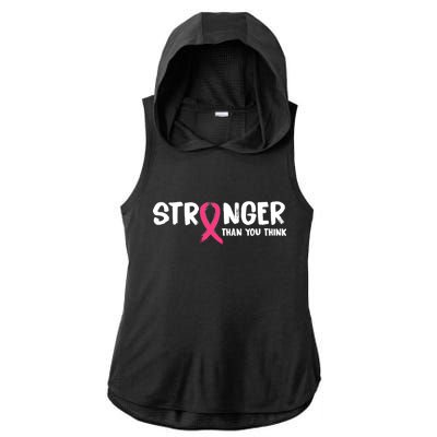 Stronger Than You Think Breast Cancer Ribbon  Ladies PosiCharge Tri-Blend Wicking Draft Hoodie Tank