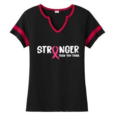 Stronger Than You Think Breast Cancer Ribbon  Ladies Halftime Notch Neck Tee