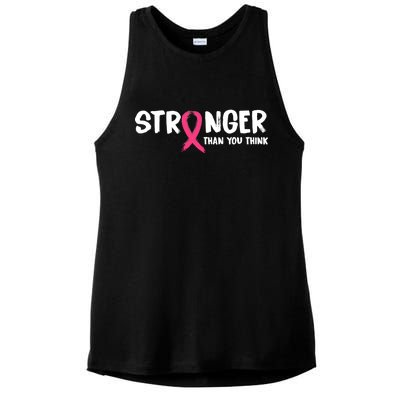 Stronger Than You Think Breast Cancer Ribbon  Ladies PosiCharge Tri-Blend Wicking Tank