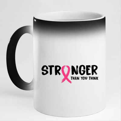 Stronger Than You Think Breast Cancer Ribbon  11oz Black Color Changing Mug