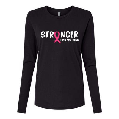 Stronger Than You Think Breast Cancer Ribbon  Womens Cotton Relaxed Long Sleeve T-Shirt