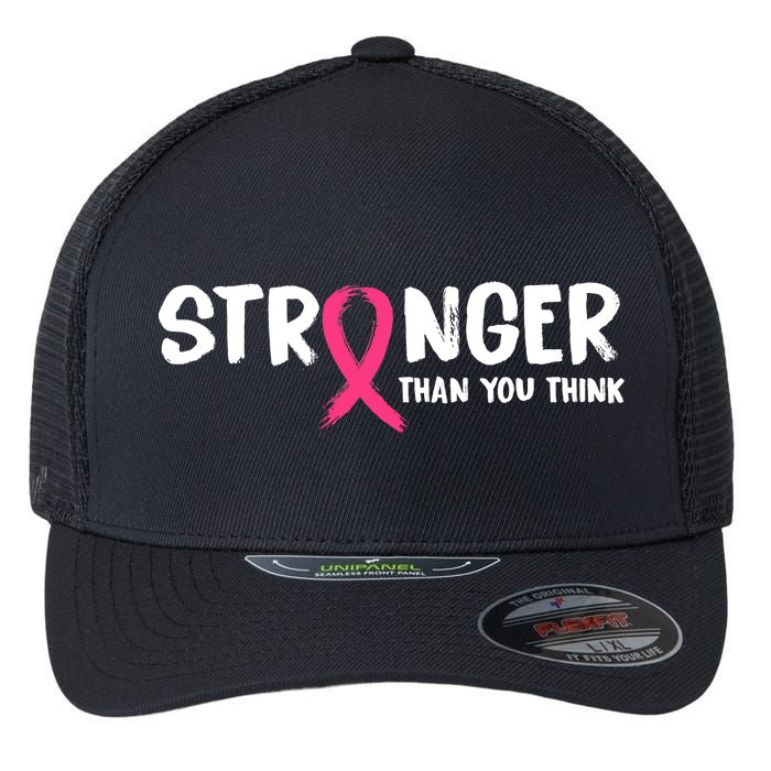 Stronger Than You Think Breast Cancer Ribbon  Flexfit Unipanel Trucker Cap