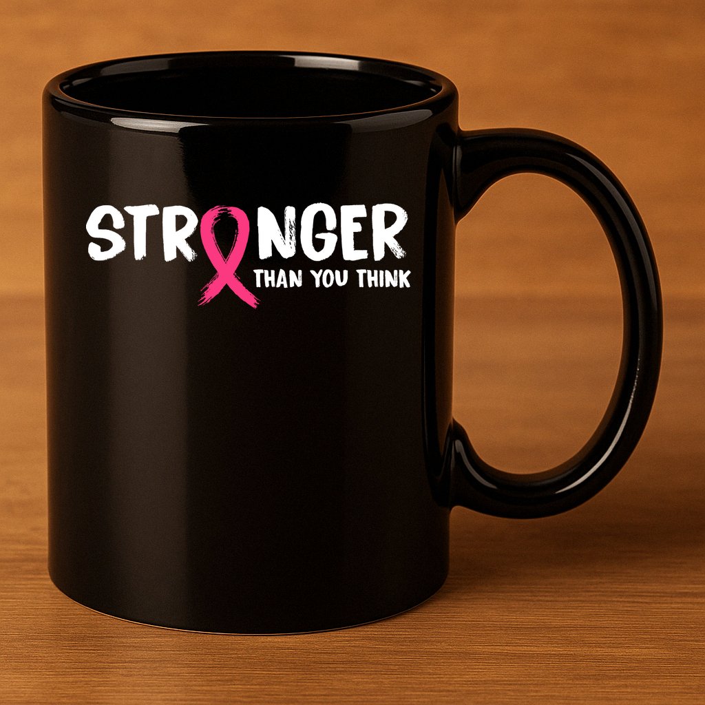 Stronger Than You Think Breast Cancer Ribbon  11oz C Handle Ceramic Mug
