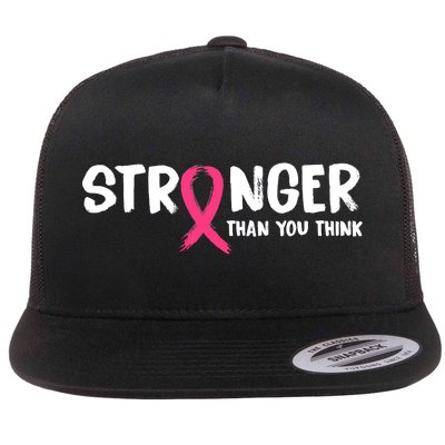 Stronger Than You Think Breast Cancer Ribbon  Flat Bill Trucker Hat