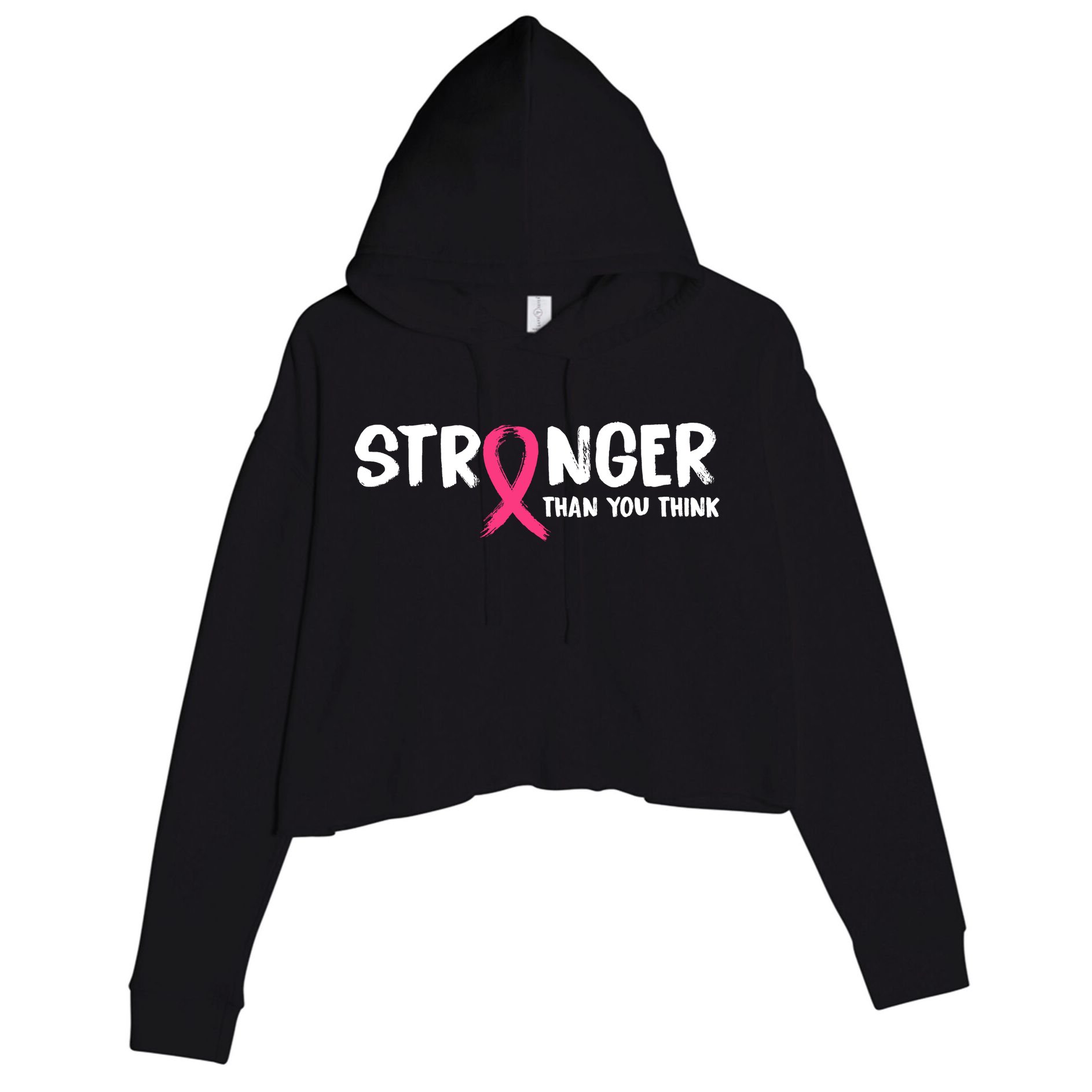 Stronger Than You Think Breast Cancer Ribbon  Crop Fleece Hoodie