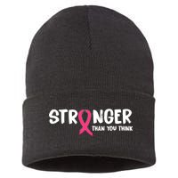 Stronger Than You Think Breast Cancer Ribbon  Sustainable Knit Beanie