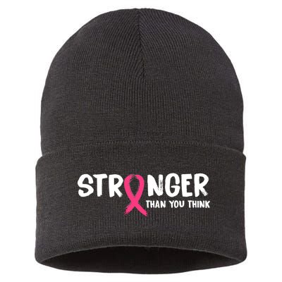 Stronger Than You Think Breast Cancer Ribbon  Sustainable Knit Beanie