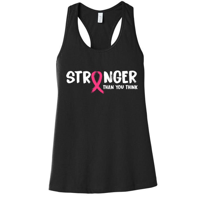 Stronger Than You Think Breast Cancer Ribbon  Women's Racerback Tank