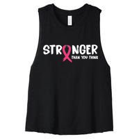 Stronger Than You Think Breast Cancer Ribbon  Women's Racerback Cropped Tank