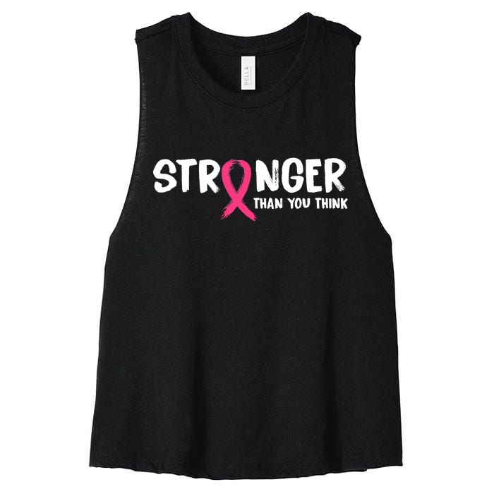 Stronger Than You Think Breast Cancer Ribbon  Women's Racerback Cropped Tank