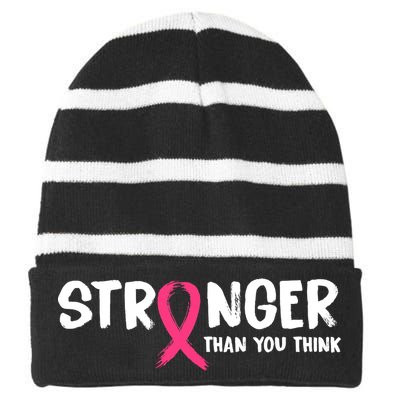 Stronger Than You Think Breast Cancer Ribbon  Striped Beanie with Solid Band