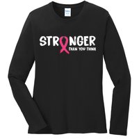 Stronger Than You Think Breast Cancer Ribbon  Ladies Long Sleeve Shirt