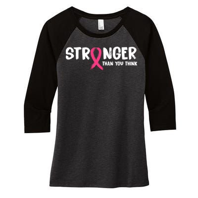 Stronger Than You Think Breast Cancer Ribbon  Women's Tri-Blend 3/4-Sleeve Raglan Shirt