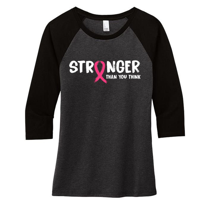 Stronger Than You Think Breast Cancer Ribbon  Women's Tri-Blend 3/4-Sleeve Raglan Shirt