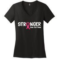 Stronger Than You Think Breast Cancer Ribbon  Women's V-Neck T-Shirt