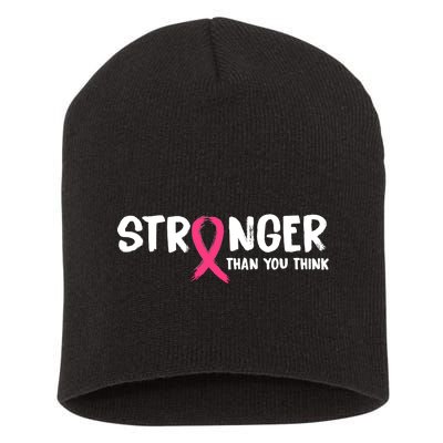 Stronger Than You Think Breast Cancer Ribbon  Short Acrylic Beanie