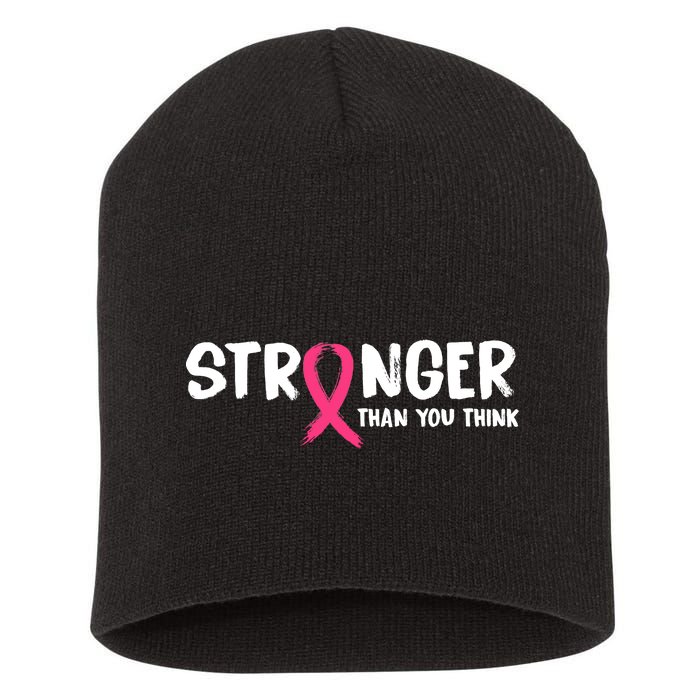 Stronger Than You Think Breast Cancer Ribbon  Short Acrylic Beanie