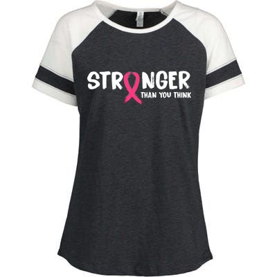 Stronger Than You Think Breast Cancer Ribbon  Enza Ladies Jersey Colorblock Tee