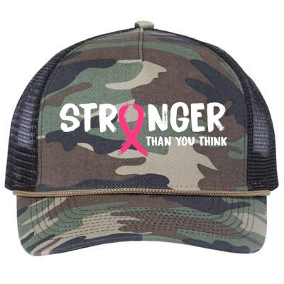 Stronger Than You Think Breast Cancer Ribbon  Retro Rope Trucker Hat Cap