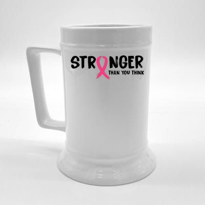 Stronger Than You Think Breast Cancer Ribbon  Beer Stein