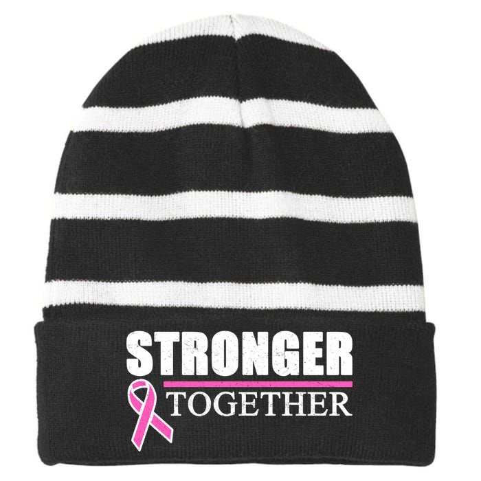 Stronger Together Breast Cancer Awareness Striped Beanie with Solid Band