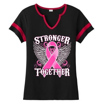 Stronger Together Support Breast Cancer Awareness  Ladies Halftime Notch Neck Tee