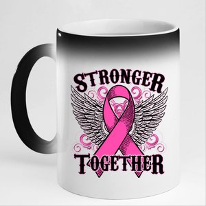 Stronger Together Support Breast Cancer Awareness  11oz Black Color Changing Mug