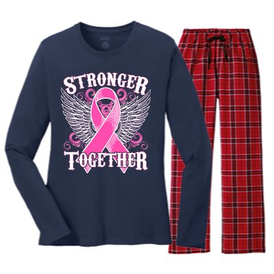 Stronger Together Support Breast Cancer Awareness  Women's Long Sleeve Flannel Pajama Set 