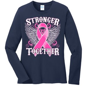 Stronger Together Support Breast Cancer Awareness  Ladies Long Sleeve Shirt