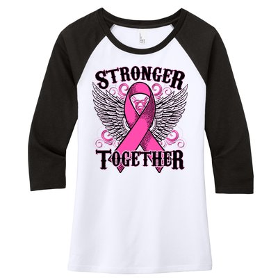 Stronger Together Support Breast Cancer Awareness  Women's Tri-Blend 3/4-Sleeve Raglan Shirt