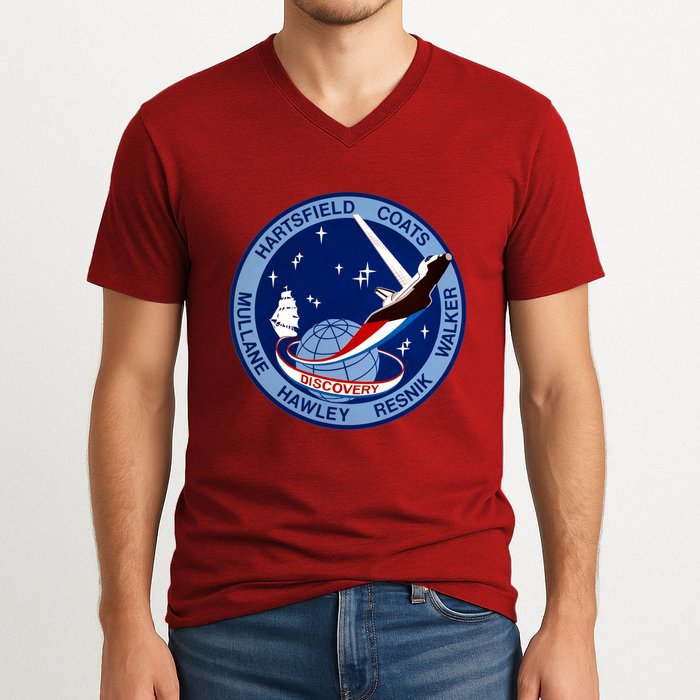 STS-41D Mission Insignia Patch Space Shuttle Challenger V-Neck T-Shirt