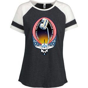 STS-98 Mission Patch Space Shuttle Atlantis Enza Ladies Jersey Colorblock Tee