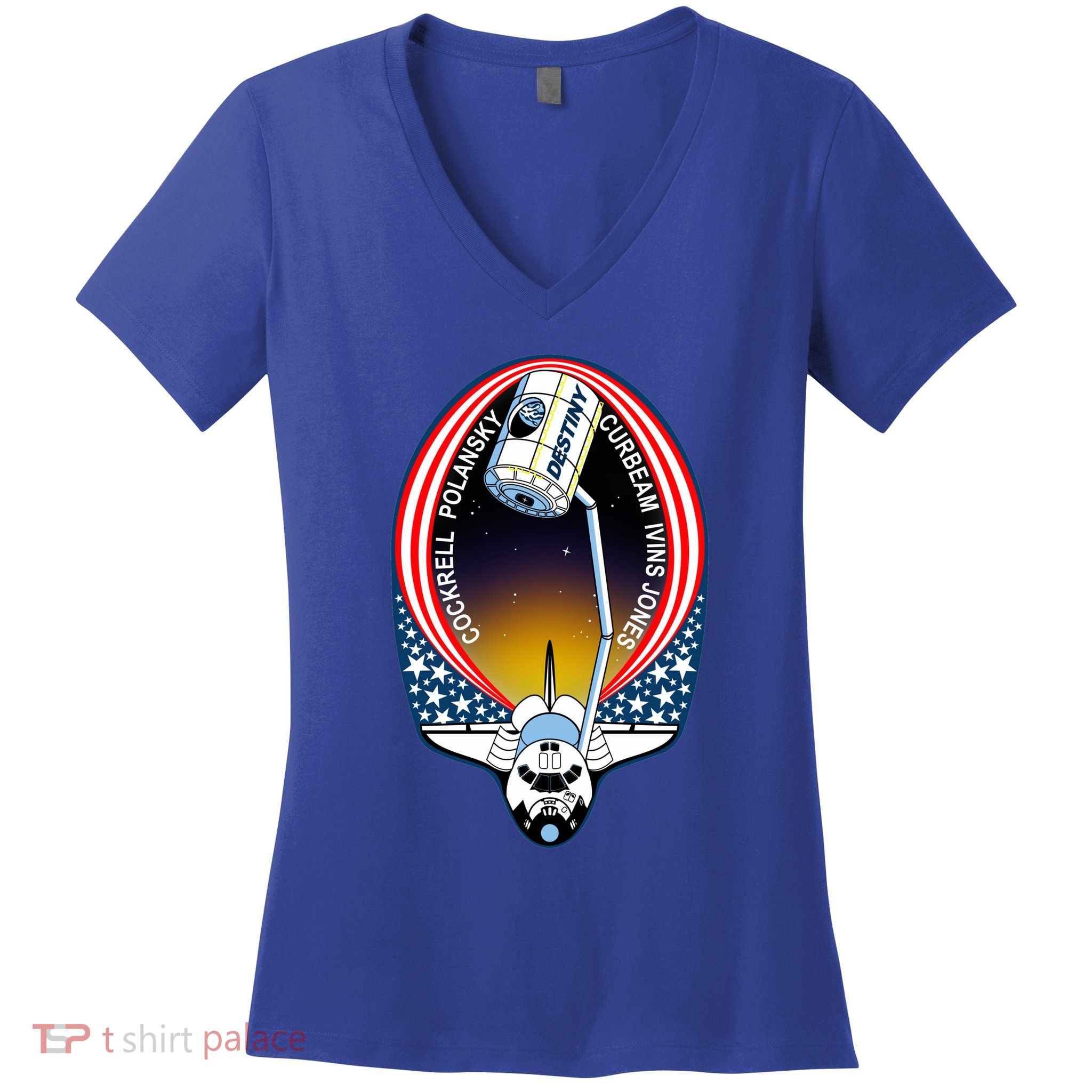 STS-98 Mission Patch Space Shuttle Atlantis Women's V-Neck T-Shirt