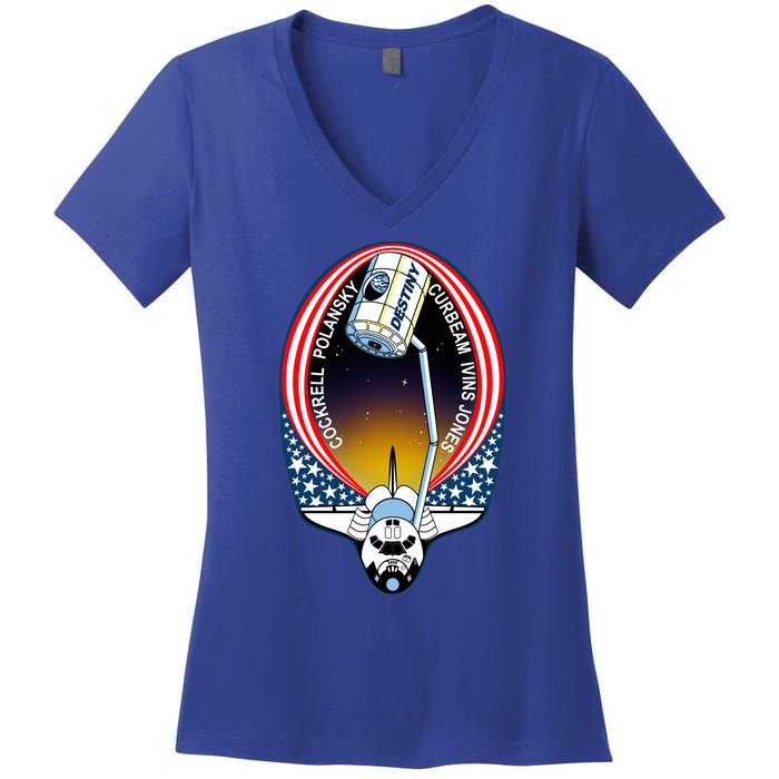 STS-98 Mission Patch Space Shuttle Atlantis Women's V-Neck T-Shirt