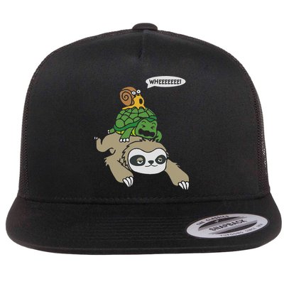 Sloth Turtle Snail Piggyback Animal Running Wild Flat Bill Trucker Hat