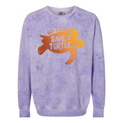 Skip The Straw Save A Turtle Sea Ocean Planet Nature Funny Gift Colorblast Crewneck Sweatshirt