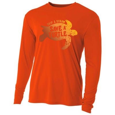 Skip The Straw Save A Turtle Sea Ocean Planet Nature Funny Gift Cooling Performance Long Sleeve Crew