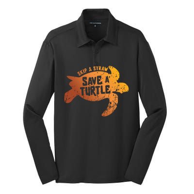 Skip The Straw Save A Turtle Sea Ocean Planet Nature Funny Gift Silk Touch Performance Long Sleeve Polo