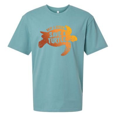 Skip The Straw Save A Turtle Sea Ocean Planet Nature Funny Gift Sueded Cloud Jersey T-Shirt