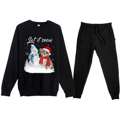 Shih Tzu Santa Dog Christmas Snow Xmas Pajama Funny Gift Premium Crewneck Sweatsuit Set